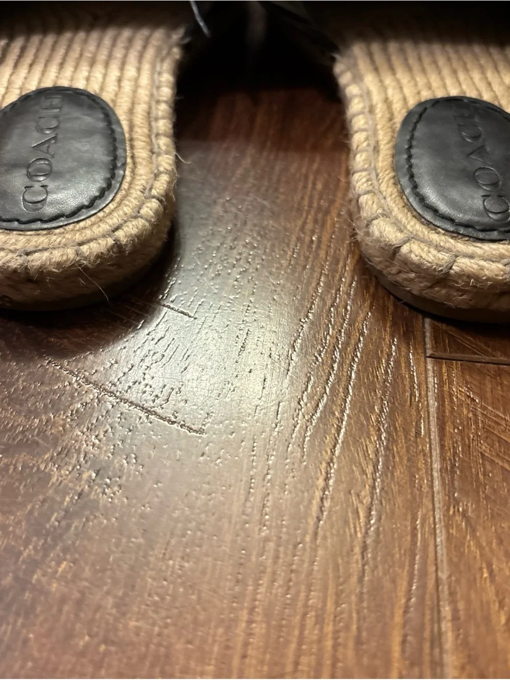 Coach Shoes Coach Camille Espadrille Jute Footbead Black Leather Gold Size 7